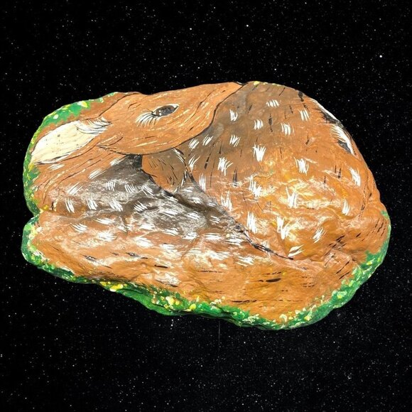 2006 D. Murphy Hand Painted Resting Spotted Fawn Decor Rock Deer 2”T 6”W - Picture 6 of 7